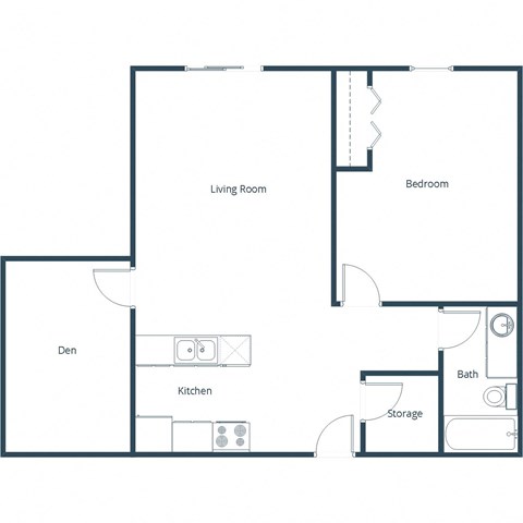 Floor plan for 1 bed, 1 bath, 828 sqft