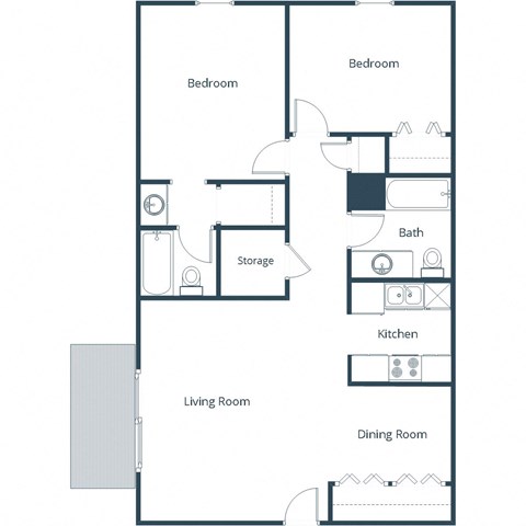 Floor plan for 2 beds, 2 baths, 880 sqft