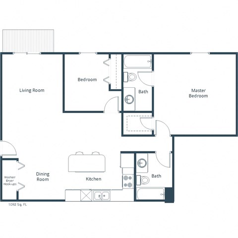 Floor plan for 2 beds, 2 baths, 1092 sqft