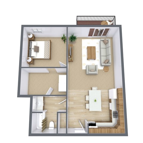Floor plan for 1 bed, 1 bath