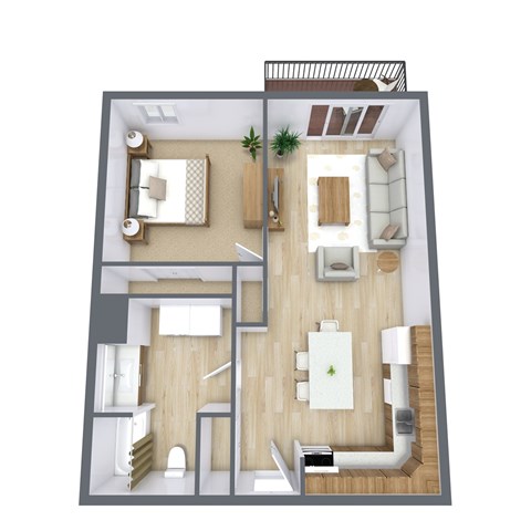Floor plan for 1 bed, 1 bath