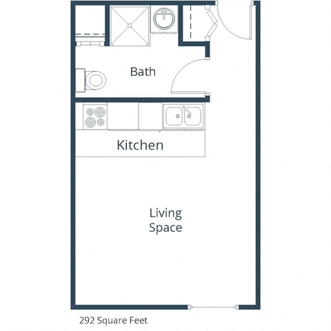 Floor plan for studio, 1 bath