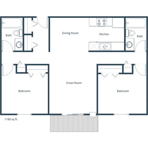 Floor plan for 2 beds, 2 baths