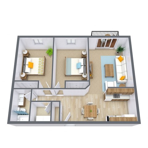 Floor plan for 2 beds, 1 bath, 800 sqft