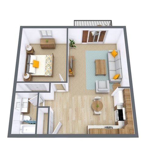 Floor plan for 1 bed, 1 bath, 525 sqft