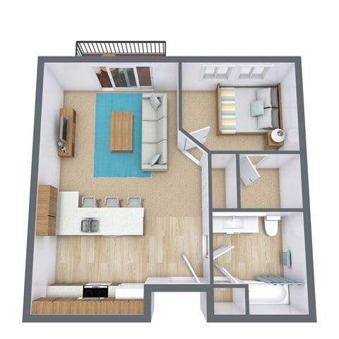 Floor plan for 1 bed, 1 bath, 675 sqft