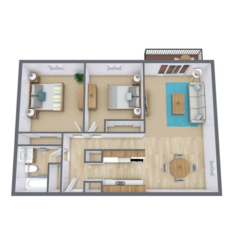 Floor plan for 2 beds, 1 bath, 800 sqft