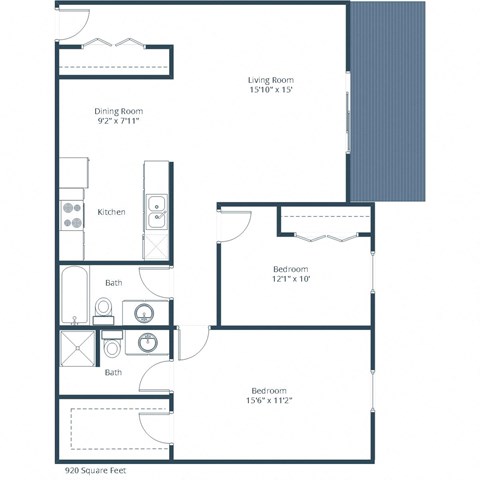 Floor plan for 2 beds, 2 baths, 1060 sqft