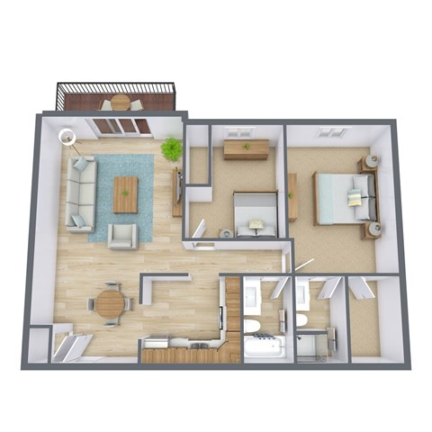 Floor plan for 2 beds, 1.8 baths, 1060 sqft