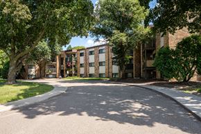 White Bear Lake apartment for rent - A tree-lined street with a building in the background. White Bear Lake, MN White Bear Terrace Apartments