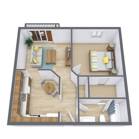 Floor plan for 1 bed, 1 bath, 625 sqft