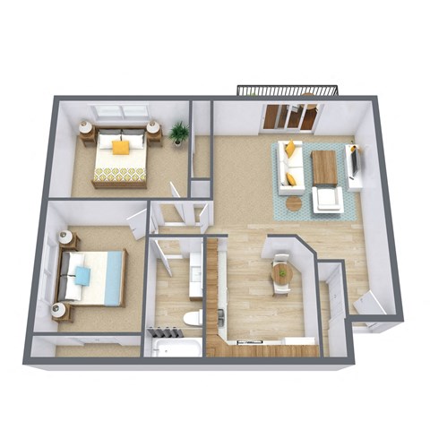 Floor plan for 2 beds, 1 bath