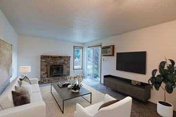 Fargo apartment for rent - a living room with a couch and a tv and a fireplace
