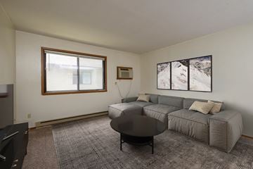 Fargo apartment for rent - a living room with a couch and a coffee table