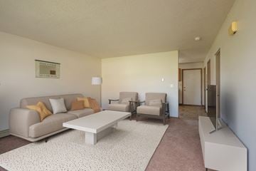 Fargo townhouse for rent - a living room with a couch and chairs and a coffee table