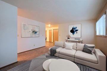 Fargo apartment for rent - the living room of an apartment with a white couch and a rug