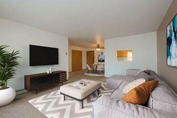 Fargo apartment for rent - a living room with a large couch and a tv