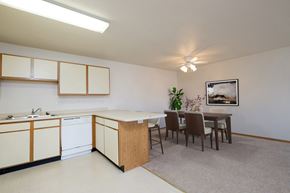 Fargo apartment for rent - Fargo, ND Thunder Creek Apartments. The space features a stylish dining table, elegant chairs, and tasteful decor, providing a cozy and inviting atmosphere for enjoying meals and gatherings.