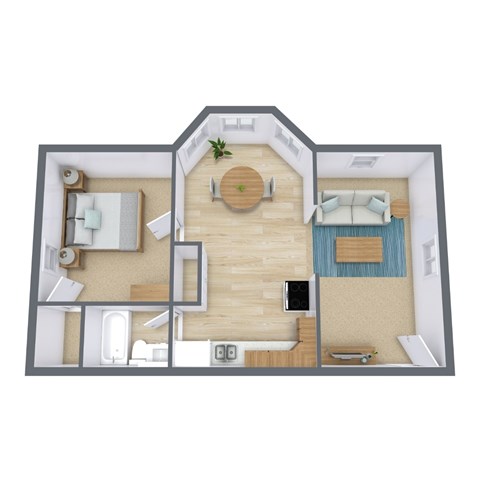 Floor plan for 1 bed, 1 bath, 500 sqft