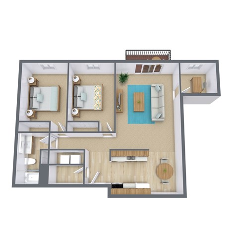 Floor plan for 2 beds, 1 bath, 946 sqft
