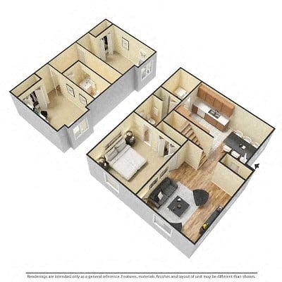 Floor plan for 3 beds, 2 baths, 1250 sqft