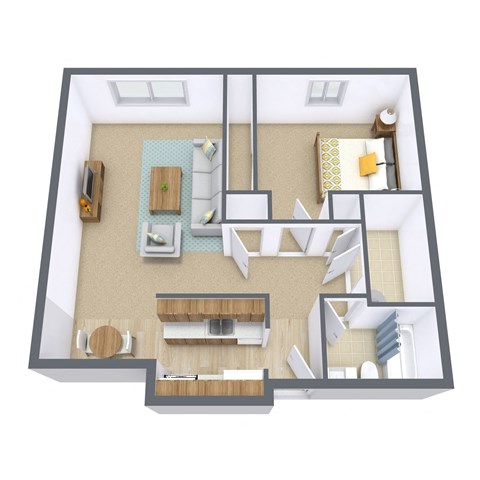 Floor plan for 1 bed, 1 bath