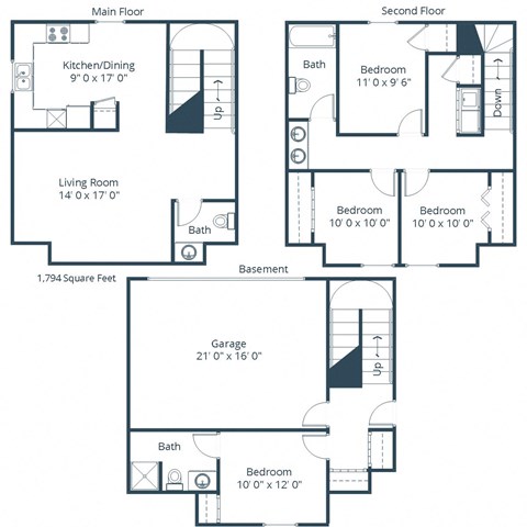 Floor plan for 4 beds, 2.5 baths, 1420 sqft