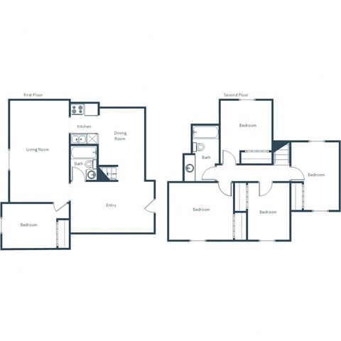 Floor plan for 4 beds, 2 baths, 1515 sqft