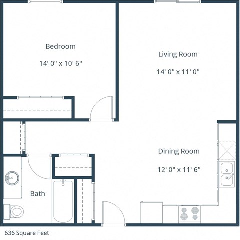 Floor plan for 1 bed, 1 bath