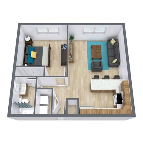 Floor plan for 1 bed, 1 bath