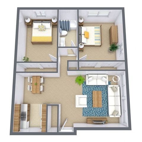Floor plan for 2 beds, 1 bath, 900 sqft