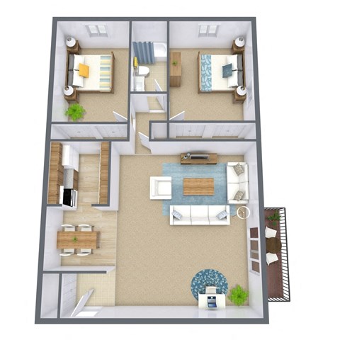 Floor plan for 2 beds, 1 bath, 1110 sqft