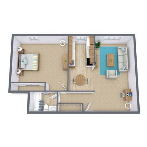 Floor plan for 1 bed, 1 bath, 800 sqft