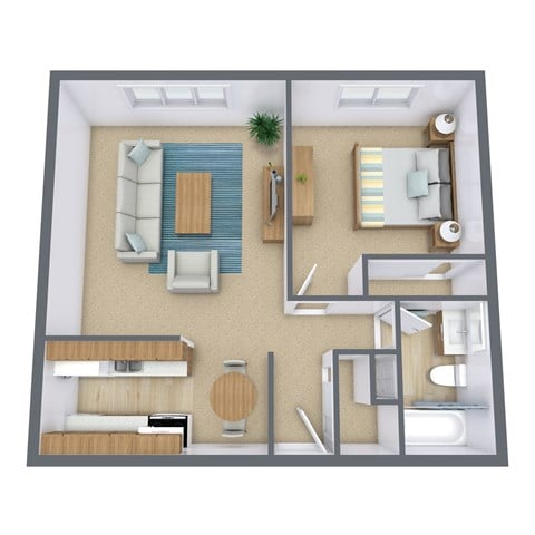 Floor plan for 1 bed, 1 bath, 600 sqft