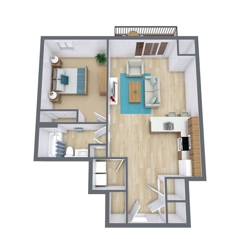 Floor plan for 1 bed, 1 bath, 884 sqft