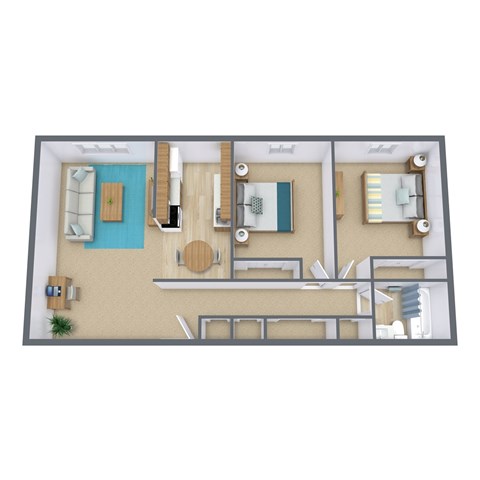 Floor plan for 2 beds, 1 bath, 800 sqft