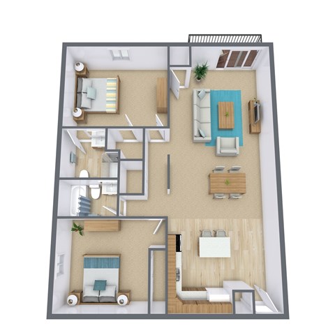 Floor plan for 2 beds, 2 baths, 1174 sqft