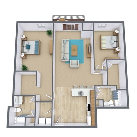 Floor plan for 2 beds, 2 baths, 1174 sqft