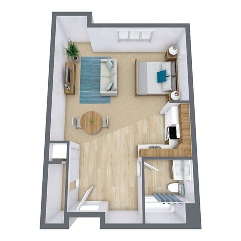 Floor plan for studio, 1 bath, 565 sqft