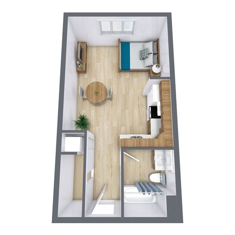 Floor plan for studio, 1 bath, 391 sqft