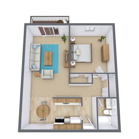 Floor plan for 1 bed, 1 bath, 724 sqft