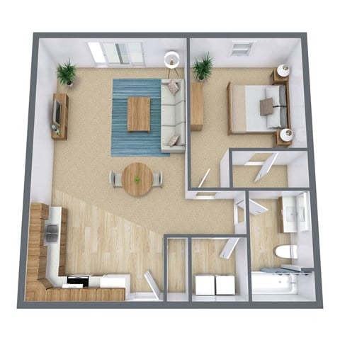Floor plan for 1 bed, 1 bath, 786 sqft