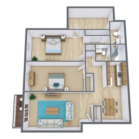 Floor plan for 2 beds, 1.5 baths