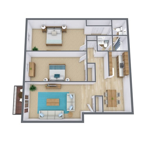 Floor plan for 2 beds, 1.5 baths, 1140 sqft