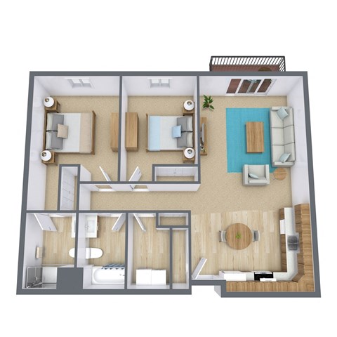 Floor plan for 2 beds, 1.8 baths, 1013 sqft