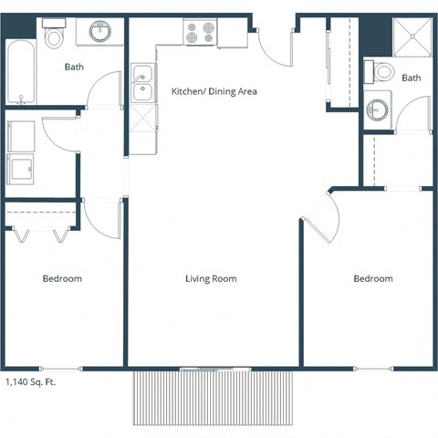 Floor plan for 2 beds, 1.8 baths, 1400 sqft