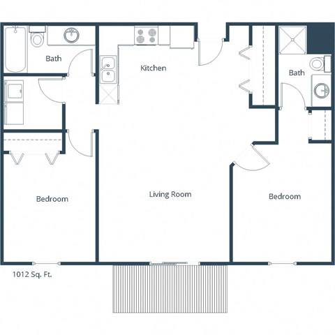 Floor plan for 2 beds, 1.8 baths, 1012 sqft