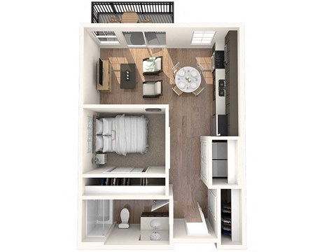 Floor plan for studio, 1 bath, 498 sqft