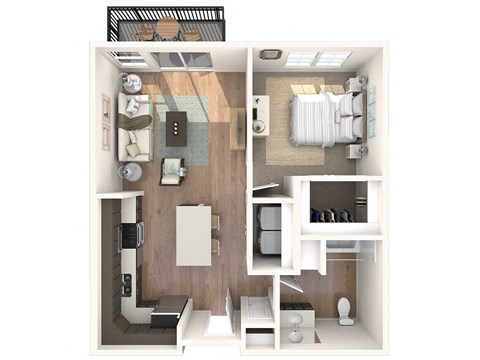 Floor plan for 1 bed, 1 bath, 658 sqft