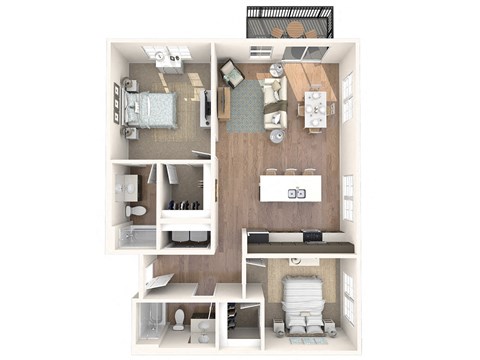 Floor plan for 2 beds, 2 baths, 1045 sqft